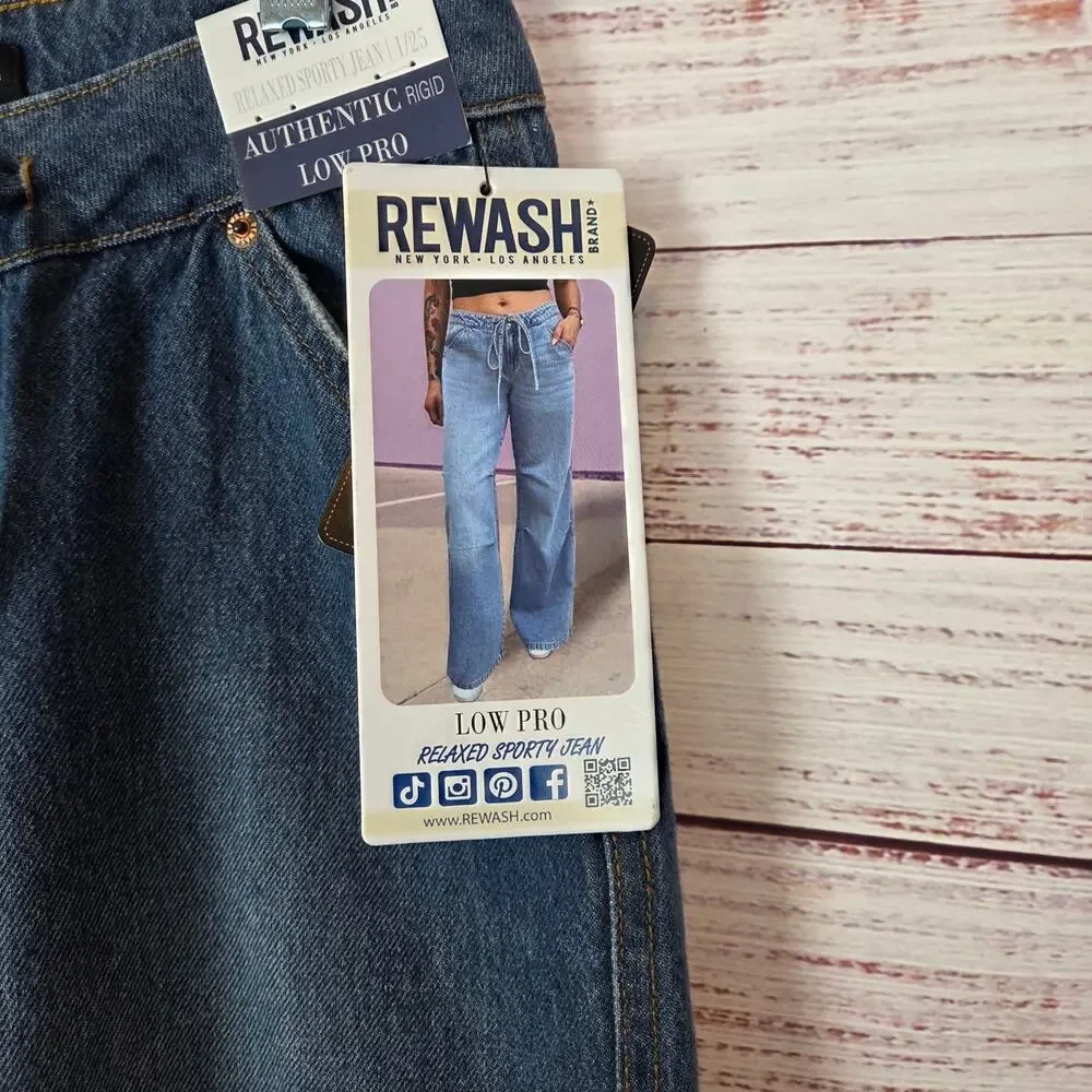 Rewash Low Pro Relax Sporty Jeans Skater 1(25) Baggy Wide Leg Denim Granola NWT - Picture 12 of 14